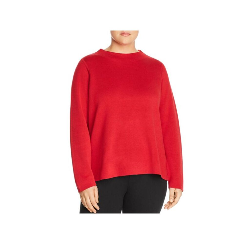 EILEEN FISHER Womens Red Funnel Neck Long Sleeve Wear To Work Sweater Plus 1X